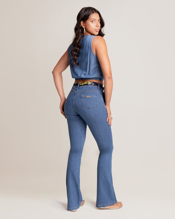 Calça Jeans Boot Cut Feminina Com Cinto