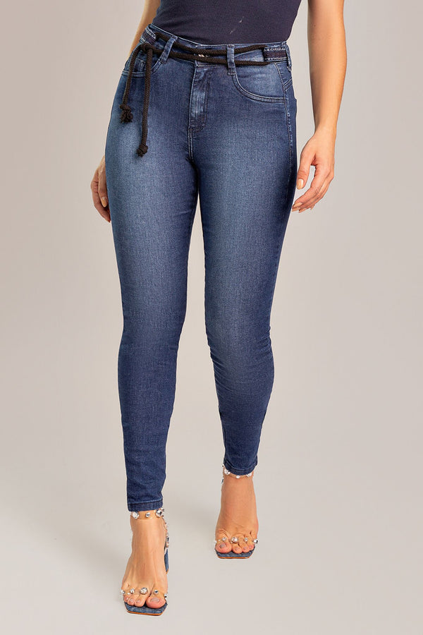 Calça Skinny Jeans Feminina Cintura No Lugar Com Cinto