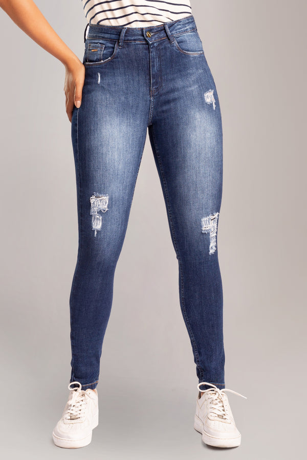 Calça Jeans Skinny Feminina Com Puídos