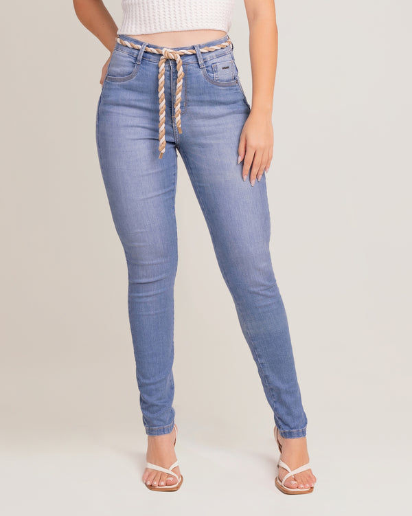 Calça Jeans Feminina Skinny Com Cinto Cordão