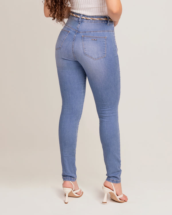 Calça Jeans Feminina Skinny Com Cinto Cordão