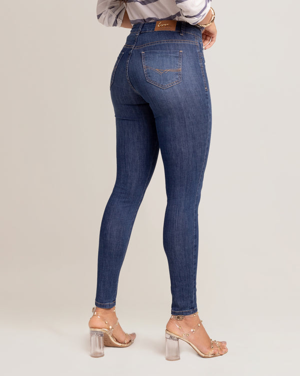 Calça Jeans Feminina Cintura No Lugar Skinny Azul Médio