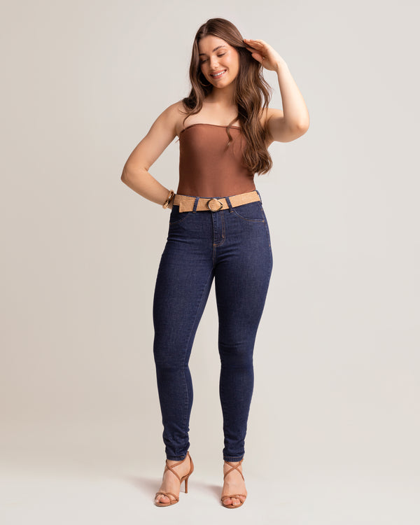 Calça Skinny Jeans Feminina Cintura No Lucar Com Cinto