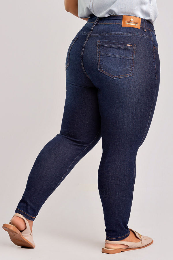 Calça Jeans Plus Size Skinny Feminina Azul Escuro