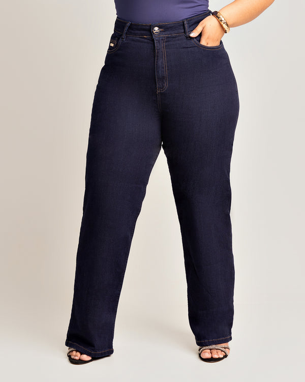 Calça Feminina Plus Size Wide Leg Escura