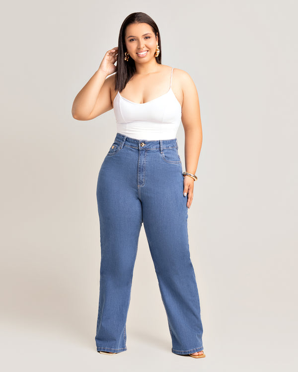 Calça Jeans Wide Leg Plus Size