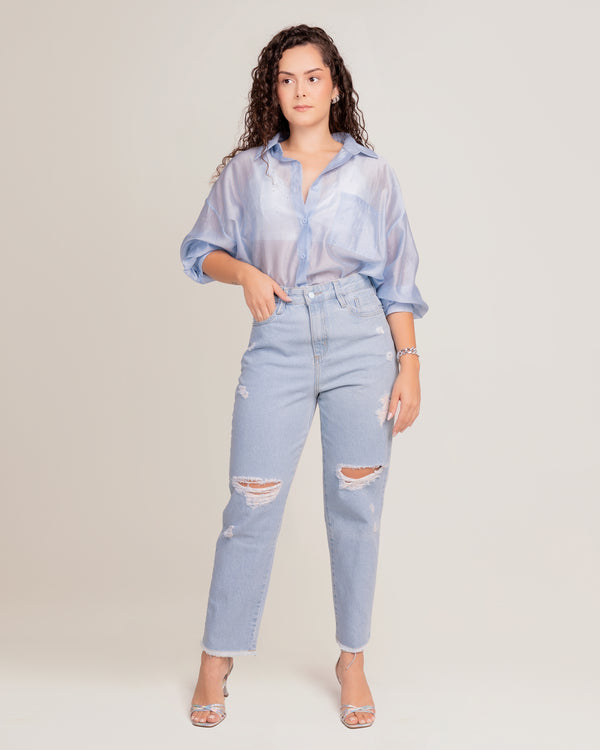 Calça Mom jeans Feminina Com Puídos