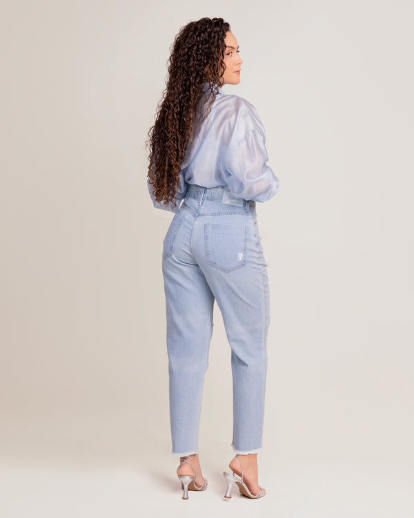 Calça Mom jeans Feminina Com Puídos