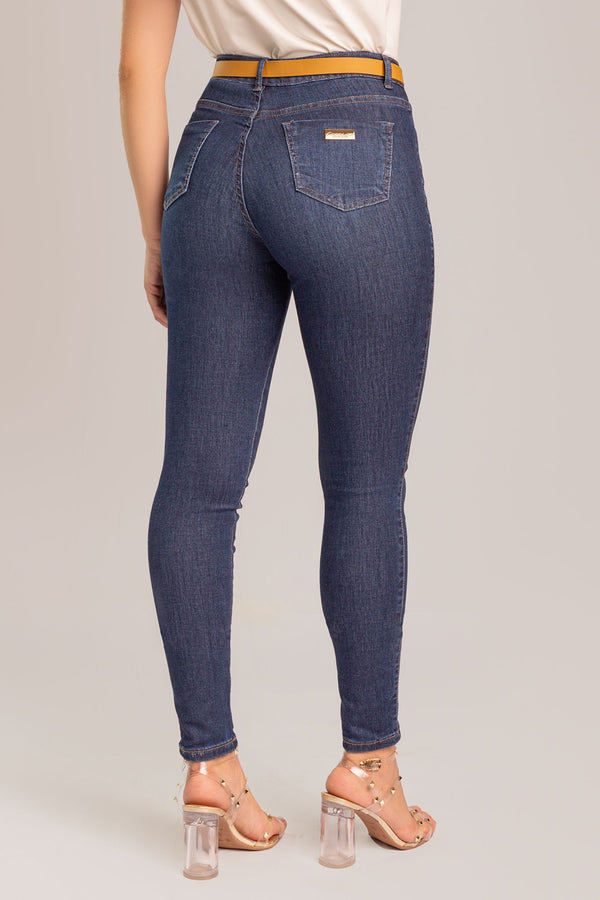 Calça Jeans Skinny Cintura No Lugar Chapa Barriga Azul Escuro